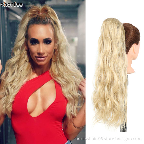 Hot Sale Product Top Quality 24 Inch Natural Color Water Wave Wrap Around Ponytail Attachment Perruque Synthetic Hair Extension